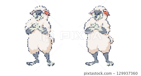 Pixel art sheep characters in retro style for game design Pixel art sheep characters in retro style for game design 129937360