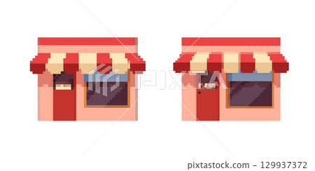 Retro pixel art shopfronts for game design projects 129937372