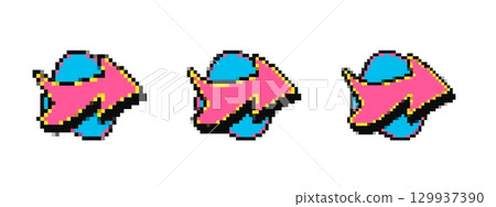 Retro pixel arrows in vibrant colors for 8 bit game design 129937390