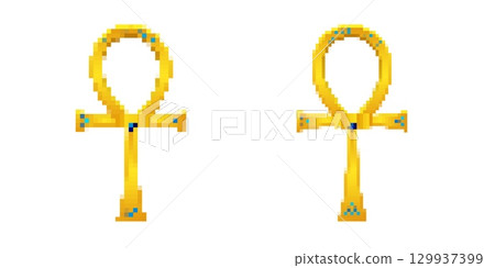 Pixel ankh symbols for retro game design and digital art projects 129937399