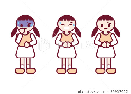 Illustration of a girl suffering from stomach pain and discomfort Illustration of a girl suffering from stomach pain and discomfort 129937622