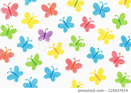 Crayon hand drawn butterfly seamless pattern background 129937654