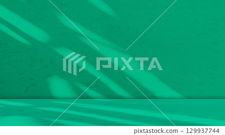 Green Bg Kitchen Background Floor Backdrop Empty Counter Podium Environment Eco System  Zero Carbon Shadow Leaves Plant Minimal Studio Room Wall Pattern Abstract 3d Summer spring Table Space Mockup. 129937744