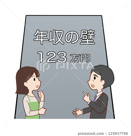 一對父女（公司職員和女學生女兒）討論達到123萬日元年收入限額的障礙 129937798