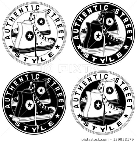 Circular logo with sport shoe for skaters 129938179