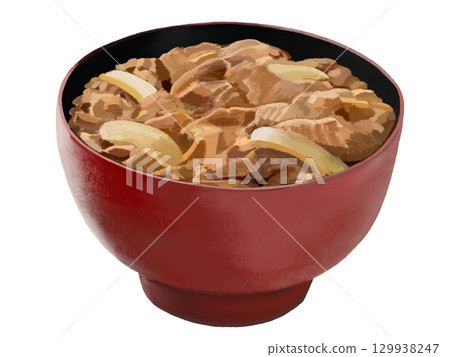 Beef bowl (red and black bowl) 129938247