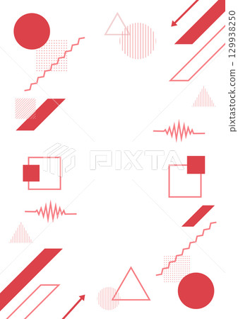 簡單的幾何框架背景插圖，包含圓形、三角形和正方形。紅色。垂直傳單素材。向量。 PNG透明素材。 129938250