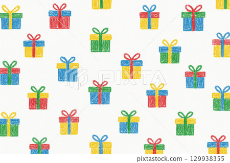 Crayon hand drawn gift boxes seamless pattern background 129938355
