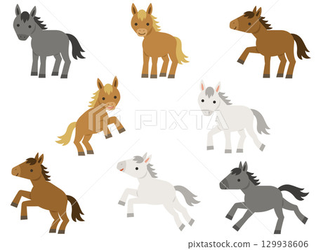 Illustration set of horses of various coat colors 129938606