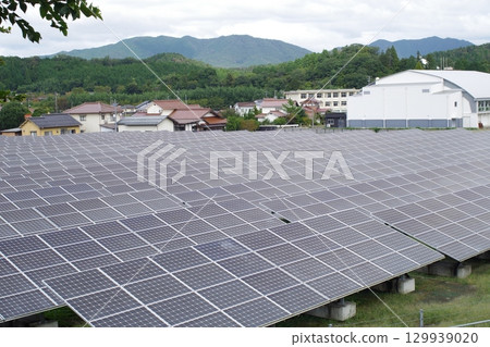 View of solar panels in Kitahiroshima town 129939020