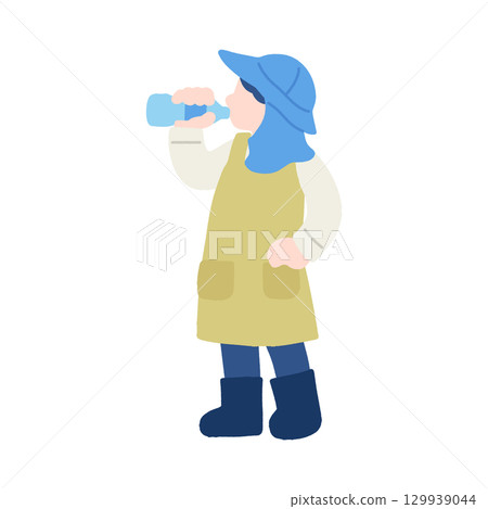 Flat illustration of a worker (farmer) hydrating Flat illustration of a worker (farmer) hydrating 129939044