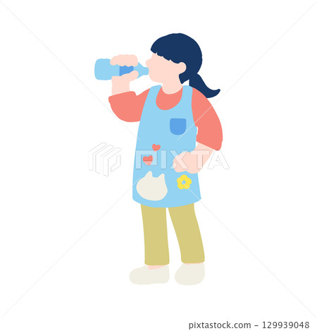 Flat illustration of a worker (nursery school teacher) hydrating Flat illustration of a worker (nursery school teacher) hydrating 129939048