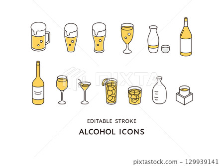Various alcohol icons set 129939141