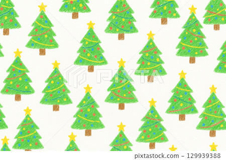 蠟筆手繪聖誕樹無縫圖案背景 129939388