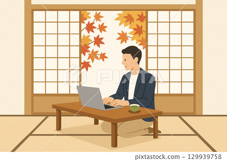 A man seeing autumn tints A man seeing autumn tints 129939758