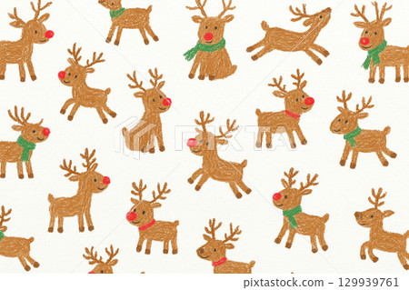 蠟筆手繪馴鹿無縫圖案背景 129939761