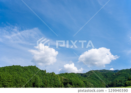 Blue sky and clouds above the mountains 129940390