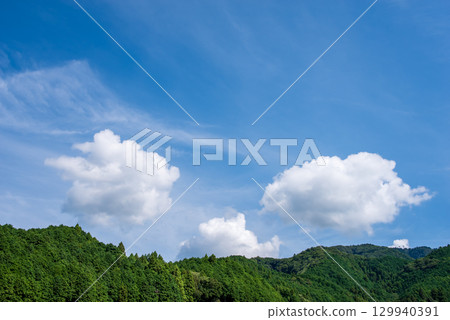 Blue sky and clouds above the mountains 129940391