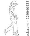 線條畫插圖女人帽行走 129940433