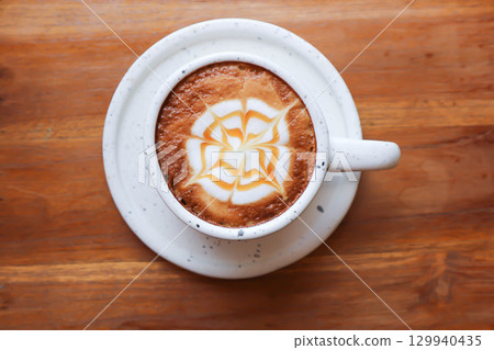 hot cofffee, cappuccino coffee or latte coffee or flat white or latte art 129940435