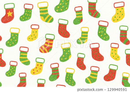 Crayon hand drawn Christmas socks seamless pattern background 129940591