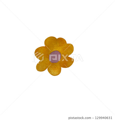 A watercolor illustration of a stylized flower with a pink center and yellow petals on a white background. This vibrant and cheerful design combines bright colors and simple shapes, perfect for A watercolor illustration of a stylized flower with a pink center and yellow petals on a white background. This vibrant and cheerful design combines bright colors and simple shapes, perfect for 129940631