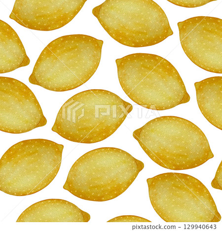 Seamless watercolor pattern of whole yellow lemons on a white background. Fresh and vibrant, perfect for summer designs, kitchen textiles, or citrus-themed projects. Hand-painted with bright detail Seamless watercolor pattern of whole yellow lemons on a white background. Fresh and vibrant, perfect for summer designs, kitchen textiles, or citrus-themed projects. Hand-painted with bright detail 129940643