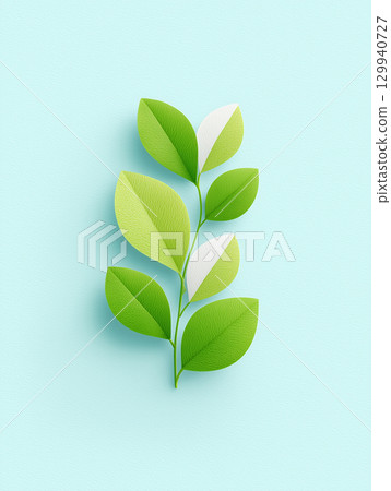 Natural background design featuring minimalist green leaves (natural eco graphic) 129940727