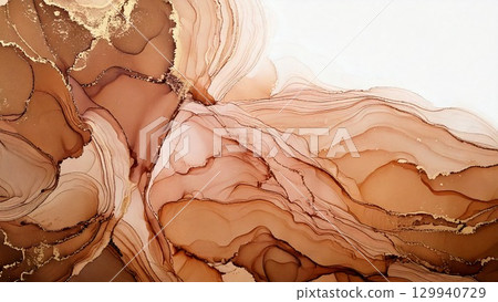 High-quality, thin, and light alcohol ink art in brown, with margins, 16:9 aspect ratio, and AI-generated material. 129940729