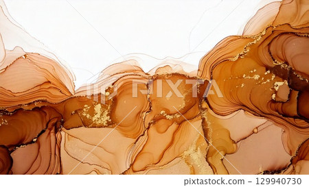High-quality, thin, and light alcohol ink art in brown, with margins, 16:9 aspect ratio, and AI-generated material. 129940730