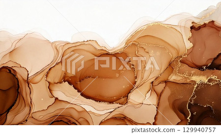 高品質、薄而輕的棕色酒精墨水藝術，帶有邊距、16：9 的寬高比和 AI 生成的材料。 129940757