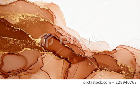 高品質、薄而輕的棕色酒精墨水藝術，帶有邊距、16：9 的寬高比和 AI 生成的材料。 129940762