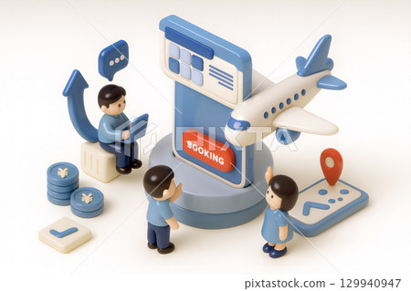 Flight booking concept in 3d isometric design Flight booking concept in 3d isometric design 129940947