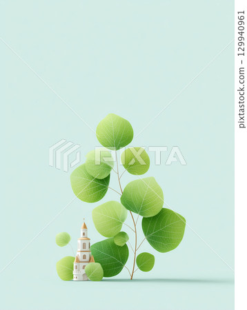 Castle and green natural background design (natural eco graphic) Castle and green natural background design (natural eco graphic) 129940961
