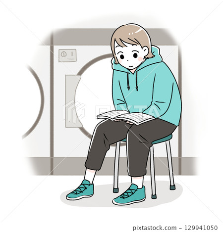 一位女士坐在自助洗衣店的椅子上看書 一位女士坐在自助洗衣店的椅子上看書 129941050