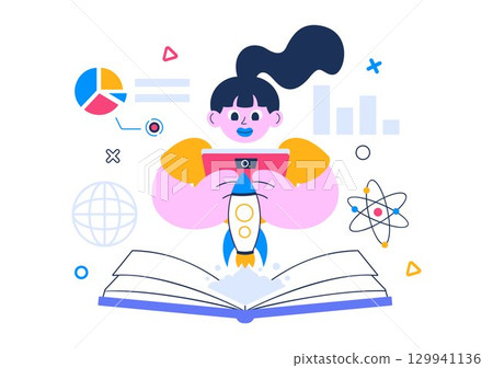 Augmented Reality Vector Illustration featuring Virtual Reality Technology, Gaming, and Education with a Headset and Interactive VR Touch Interface Augmented Reality Vector Illustration featuring Virtual Reality Technology, Gaming, and Education with a Headset and Interactive VR Touch Interface 129941136