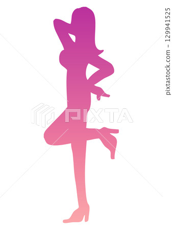 Colorful gradient silhouette of a long-haired woman in a sexy pose 129941525