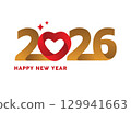 2026 Happy New Year Design with Red Heart and Gold Numbers 129941663