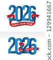 Happy New Year 2026 Blue Numbers with Red Ribbon Design 129941667