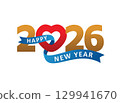 Happy New Year 2026 with Red Heart and Blue Ribbon 129941670