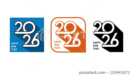 Happy New Year 2026 Modern Design Collection with Long Shadow Effect Happy New Year 2026 Modern Design Collection with Long Shadow Effect 129941672