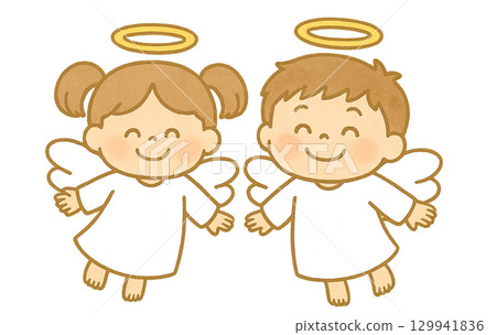 Cute angel children illustration boy girl smile 129941836