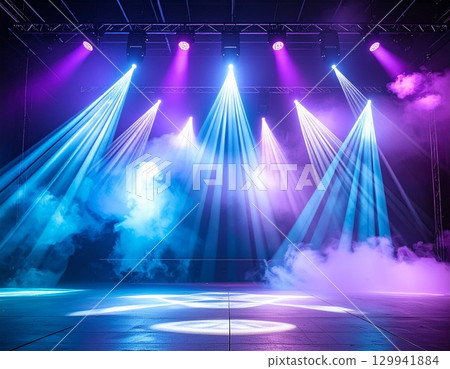 Colorful smoke and stage lights 3 129941884