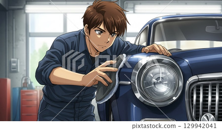 A reliable professional! A male car maintenance worker 129942041