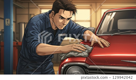 表現極佳！一名男工正在維修汽車 129942042