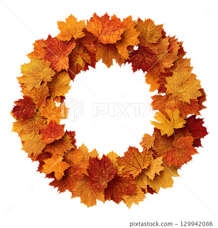 Wreath made of autumn maple leaves. AI-generated item 129942086