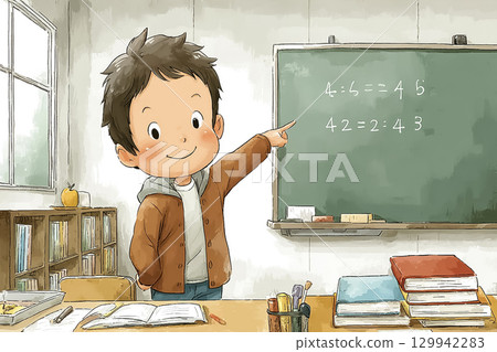 老師在黑板上教數學 129942283