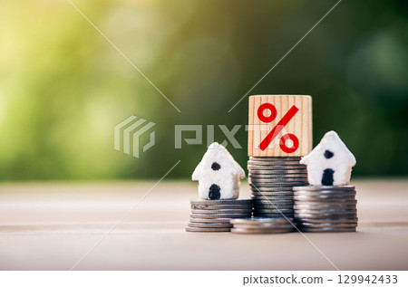 Mortgage rates business concept of investment housing real estate interest rates 3d home appraisal. Mortgage rates business concept of investment housing real estate interest rates 3d home appraisal. 129942433