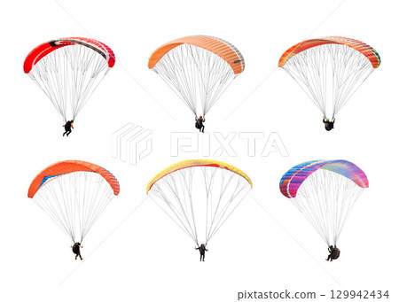 collection Bright colorful parachute on white background, isolated. 129942434