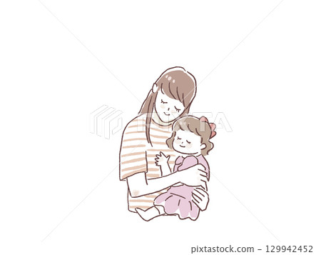 一個女人抱著一個小女孩（孩子），母親，父母和孩子， 129942452